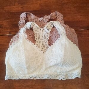 Maurices Lace Bralette Set - White and Brown